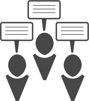 Three people with speech bubbles over their heads
